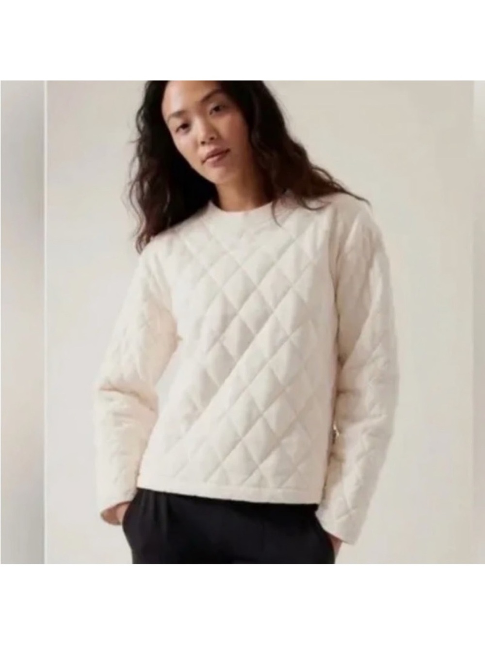 Athleta Cream Quilted Crew Sweatshirt
